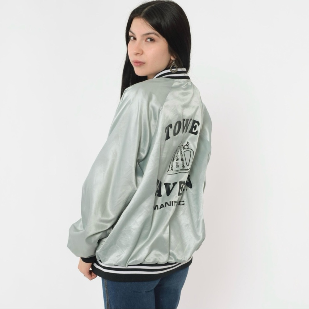 Vintage 80”Women's Satin Bomber Jacket - Silver🤍💎 - Picture 4 of 14